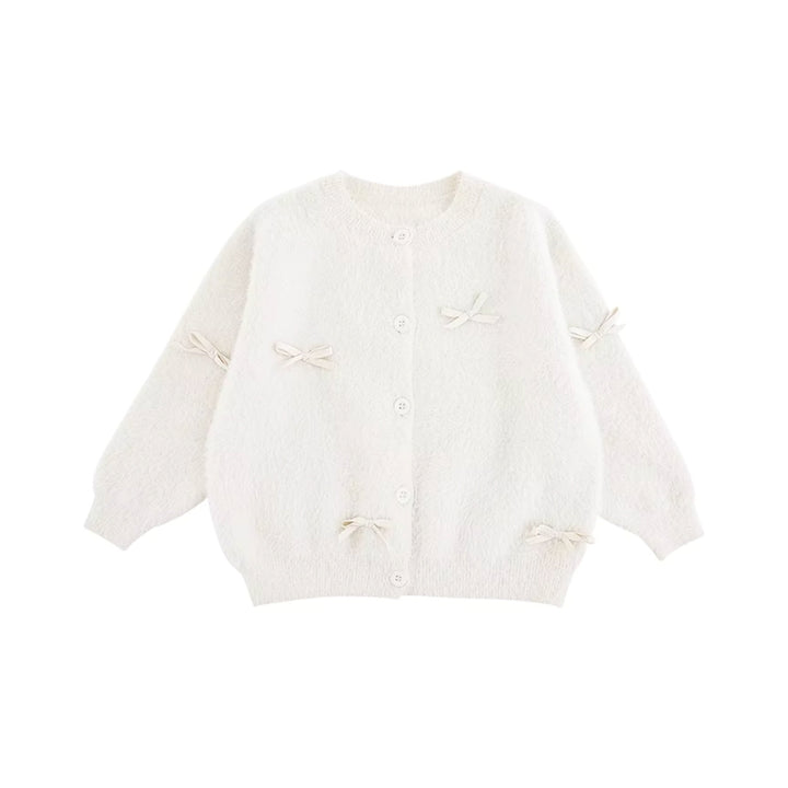 Girls White Plush Bow Cardigan