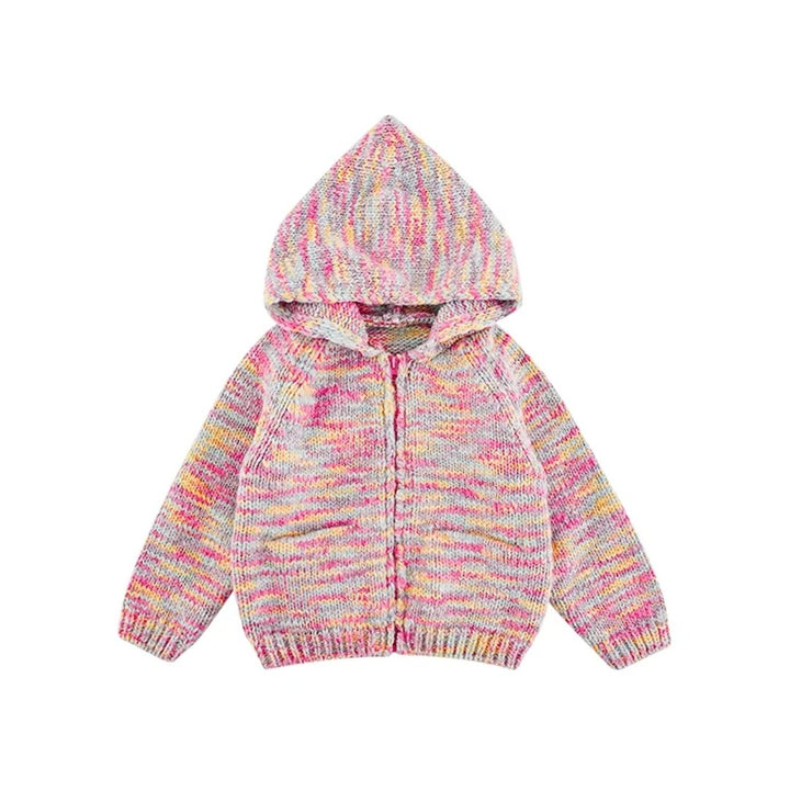 Kids Rainbow Pink Knit Hooded Jacket