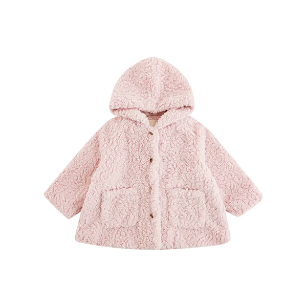 Girls Plush Pink Hooded Jacket